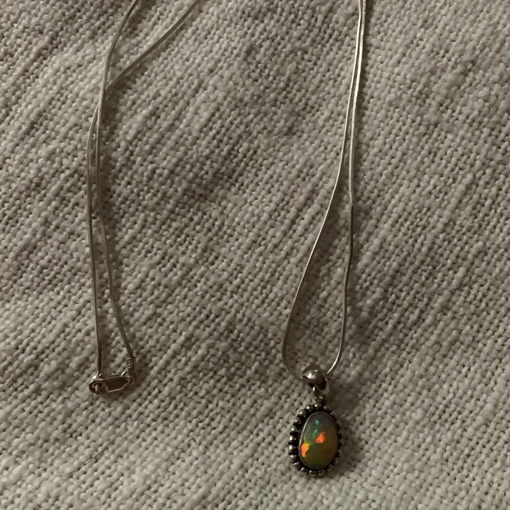 Sterling Silver Genuine Ethiopian Opal Necklace - Picture 6 of 6